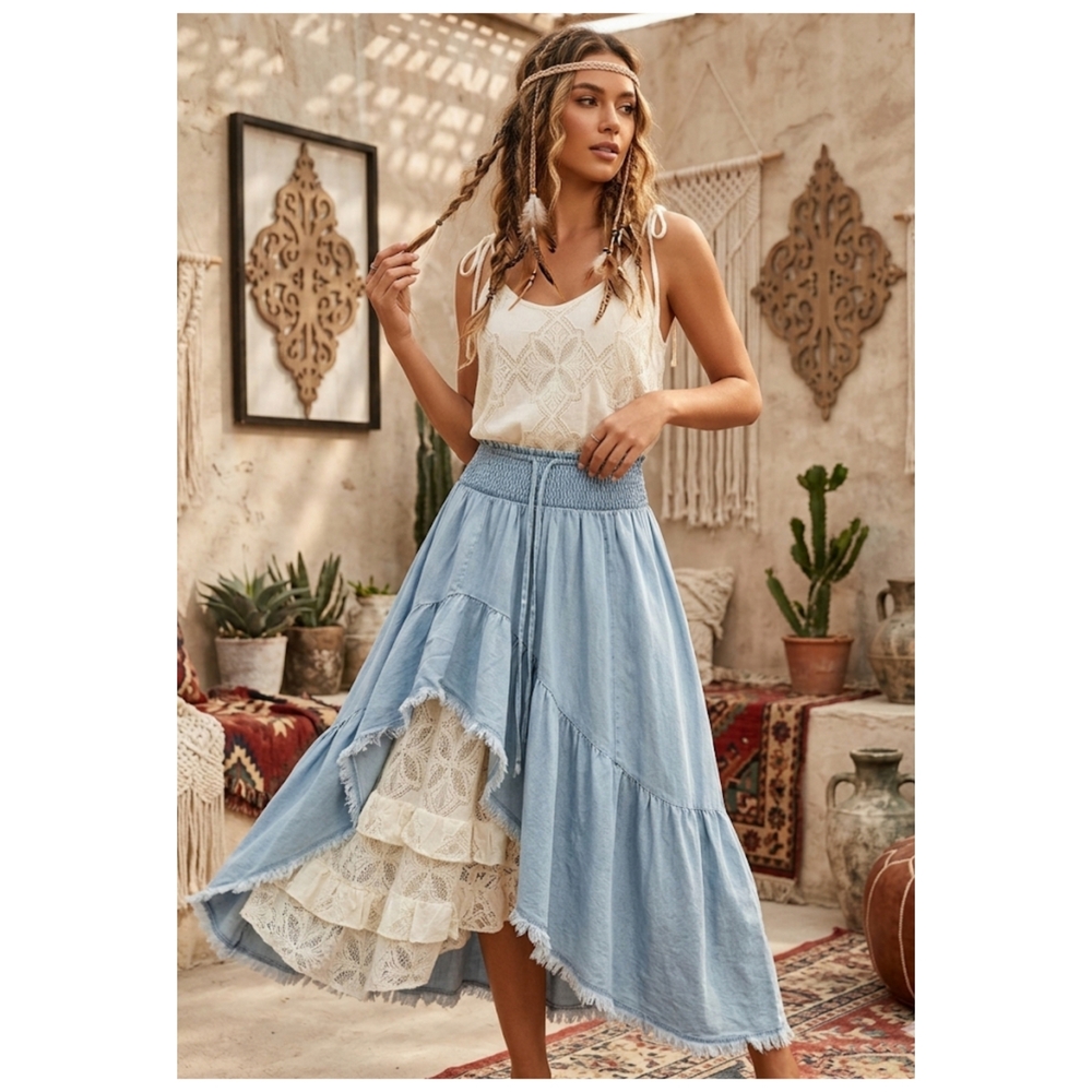 Bohemian Blue Assymetrical Skirt